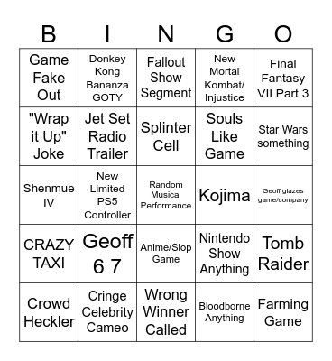 GAME AWARDS Bingo Card