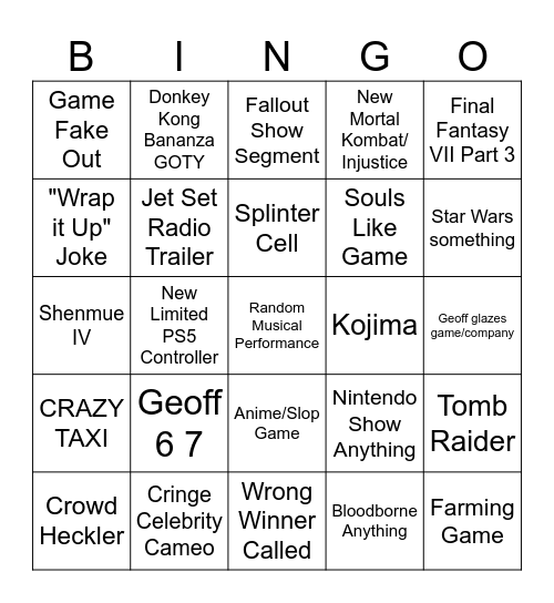 GAME AWARDS Bingo Card