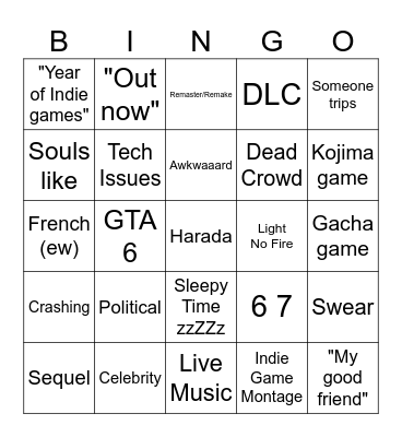 The Game Awards 2025 Bingo Card