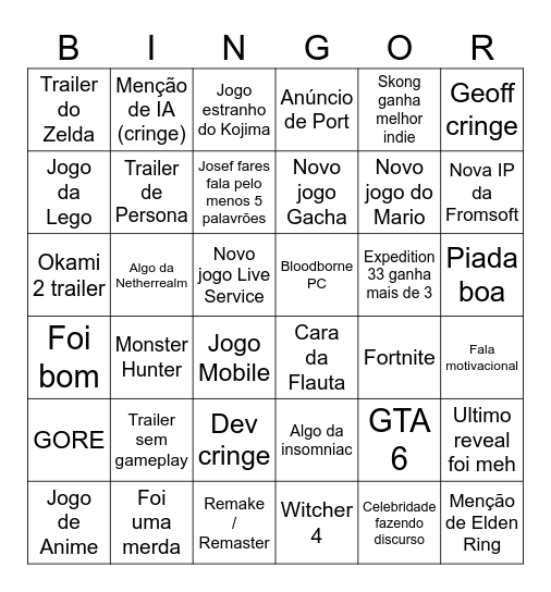 TGA 2025 PT-BR Bingo Card