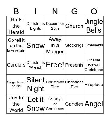 Christmas Songs, Words, Phrases Bingo Card