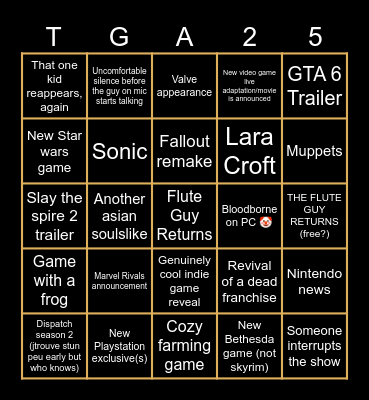 GAME AWARDS 2025 Bingo Card