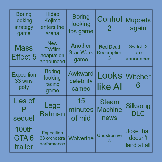 Game Awards!!! Bingo Card