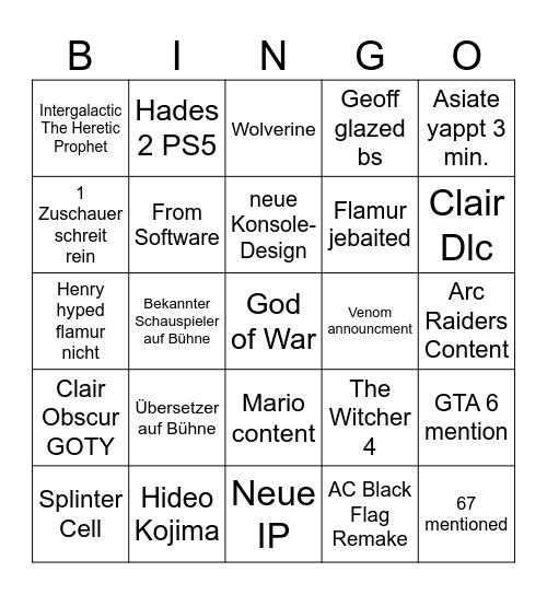Henry x Flamur TGA Bingo Card