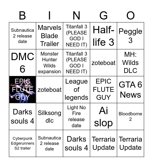 Game Awards 2025 Predictions Bingo Card