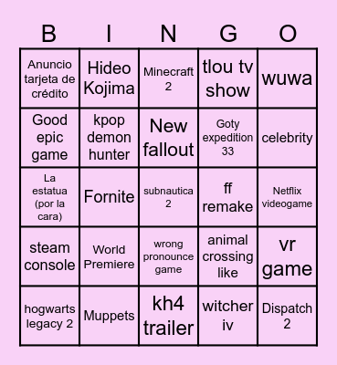 GAME AWARD 2025 Bingo Card