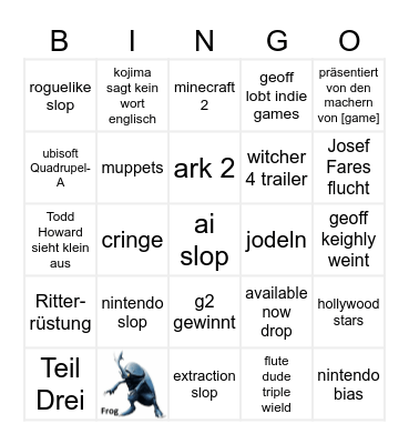 Game Awards 2025 Bingo Card