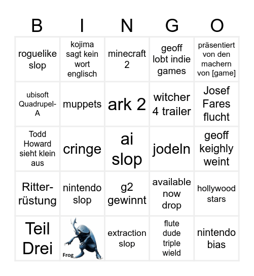 Game Awards 2025 Bingo Card