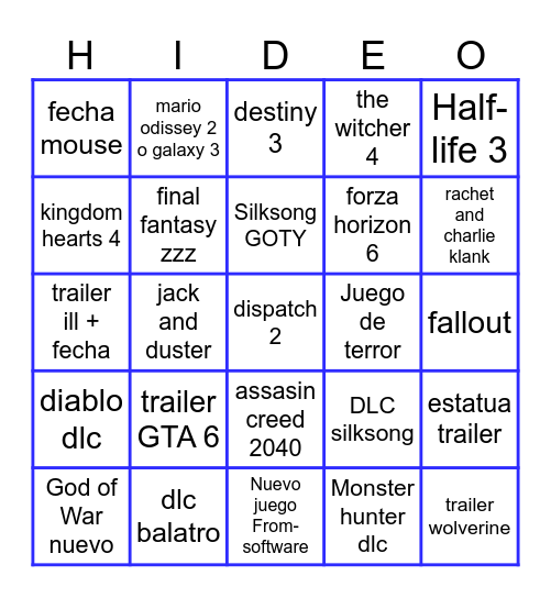Bingo de los Game Awards Bingo Card