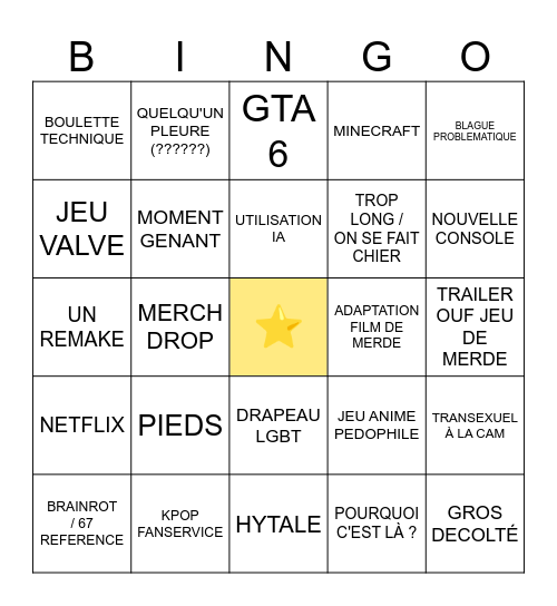 Game Awards Bingo of shame Bingo Card