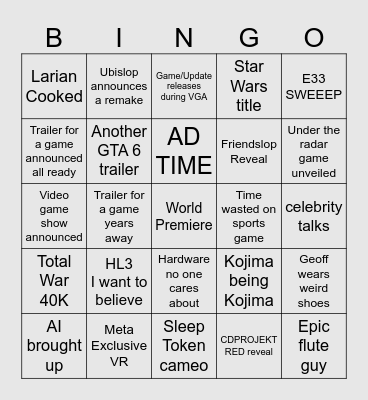 VGA 2025 Bingo Card