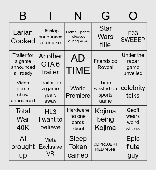 VGA 2025 Bingo Card