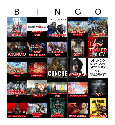 GAME AWARDS 2025 Bingo Card