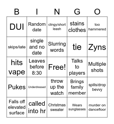 Holiday Party Bingo Card