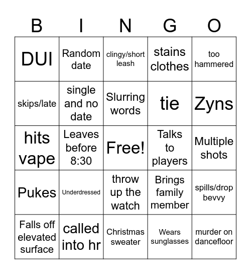 Holiday Party Bingo Card