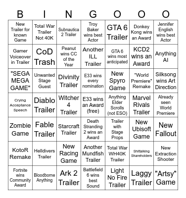 TGA Bingo Card