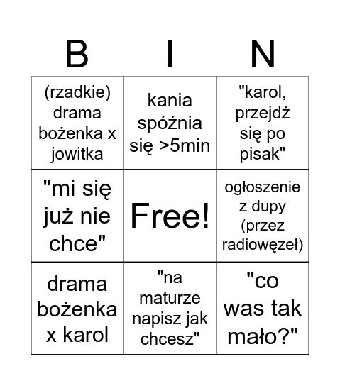 zsł Bingo Card