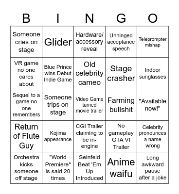 GAME AWARDS Bingo Card