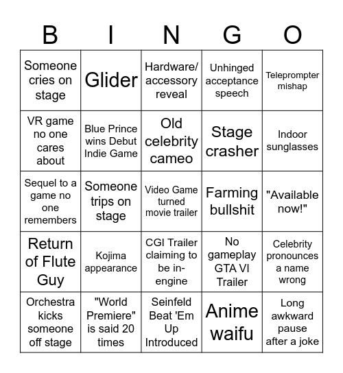 GAME AWARDS Bingo Card