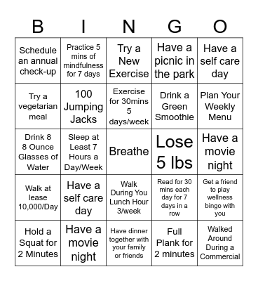 Biggest Loser Bingo Card