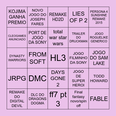 tga Bingo Card