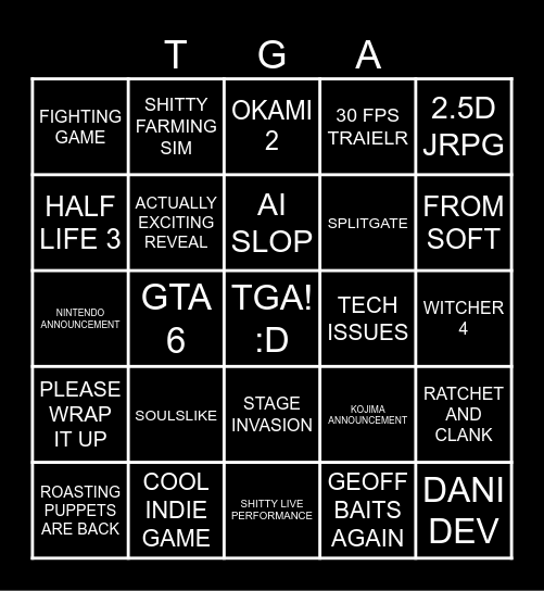 THE GAME AWARDS BINGO Card