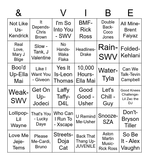 Fusion's R&B Bingo Card