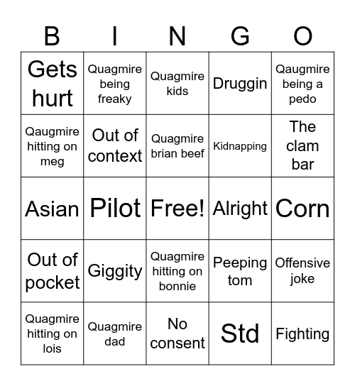 Quagmire bingo Card