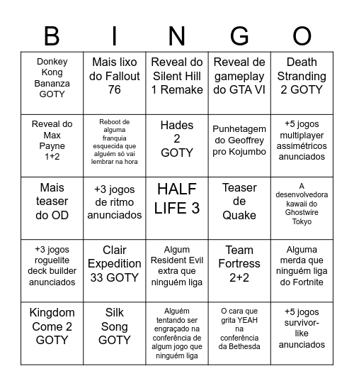 Bingola da TGA Bingo Card
