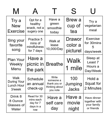 Wellness Bingo Card