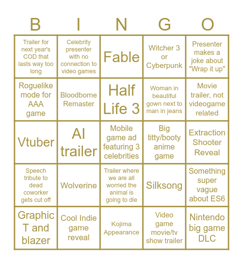 TGA 2025 Bingo Card