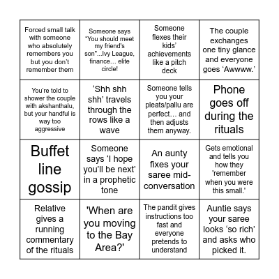 Wedding and Reception Bingo Card