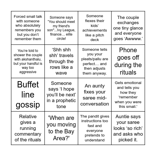 Wedding and Reception Bingo Card