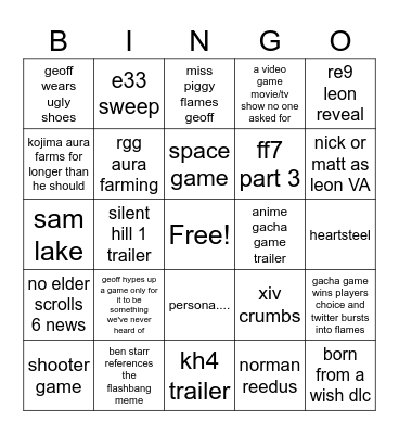 THE GAME AWARDS TOJO SLAYERS 2025 Bingo Card