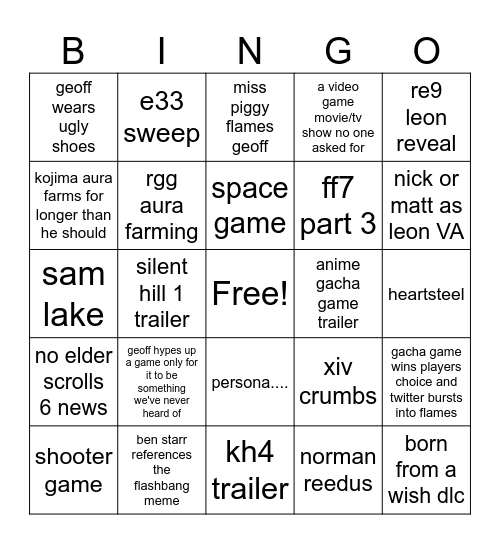 THE GAME AWARDS TOJO SLAYERS 2025 Bingo Card