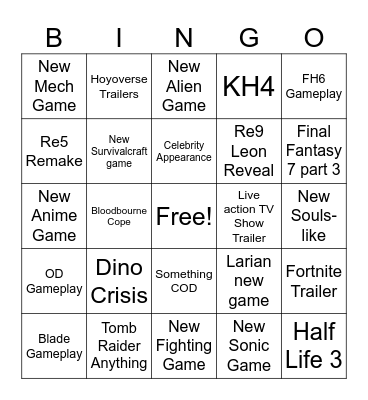 Game Awards Bingo Card