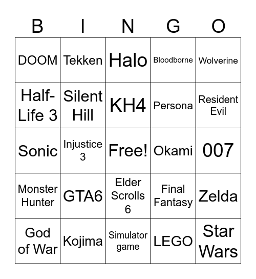 Tokkore The Game Awards 2025 Bingo Card