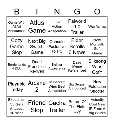 TGA's 2025 Bingo Card
