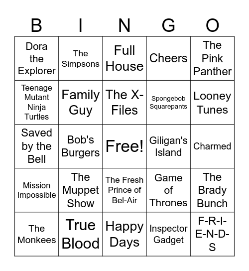 TV THEMES 3.0 Bingo Card