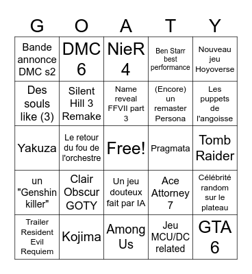 GAME AWARDS Bingo Card