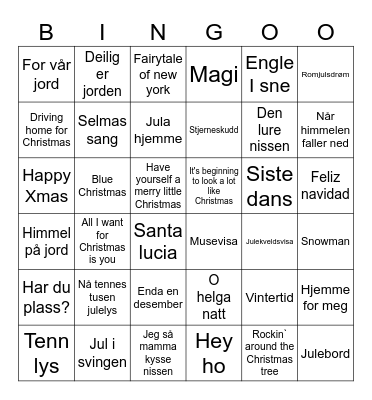 Musikk bingo!! Bingo Card