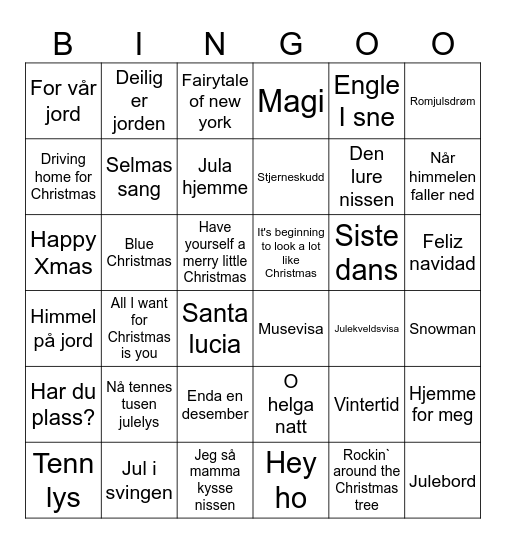 Musikk bingo!! Bingo Card