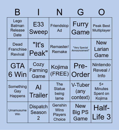 she game on my award til i Advertise Bingo Card