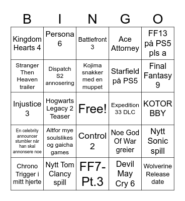 Game Awards mvh Dannyboy Bingo Card