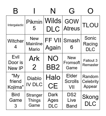 TGA REVEALS Bingo Card