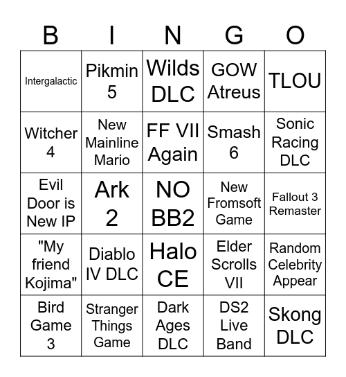 TGA REVEALS Bingo Card
