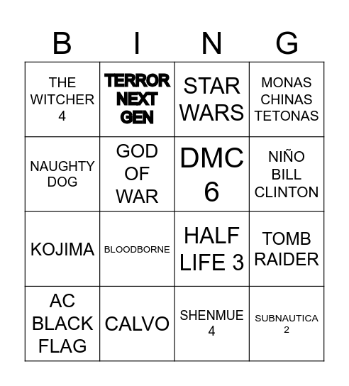 GOTYS 2025 Bingo Card