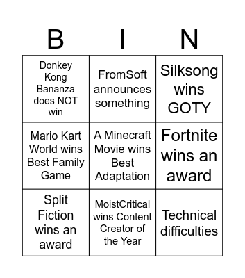 THE GAME AWARDS Bingo Card