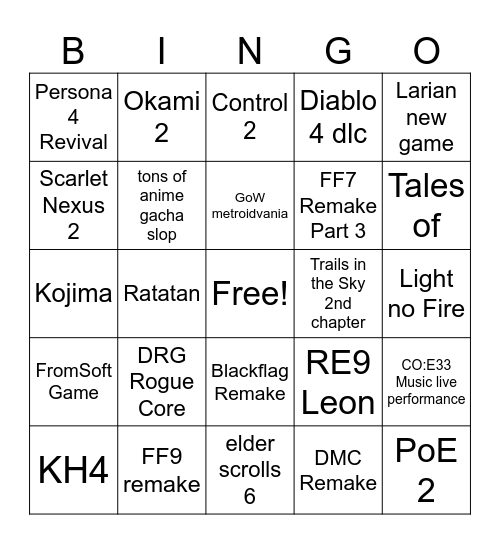 TGA 2025 Bingo Card