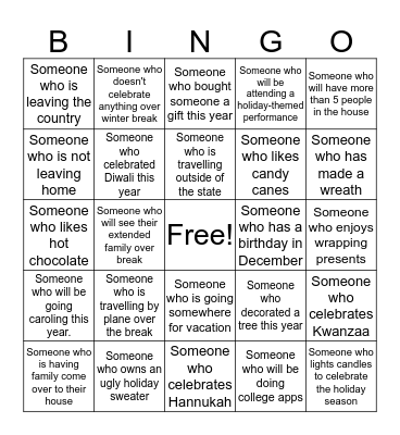 Winter Break Bingo Card